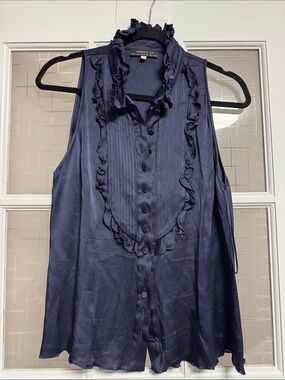 Andrew Gn Navy Ruffled Sleeveless Camisole